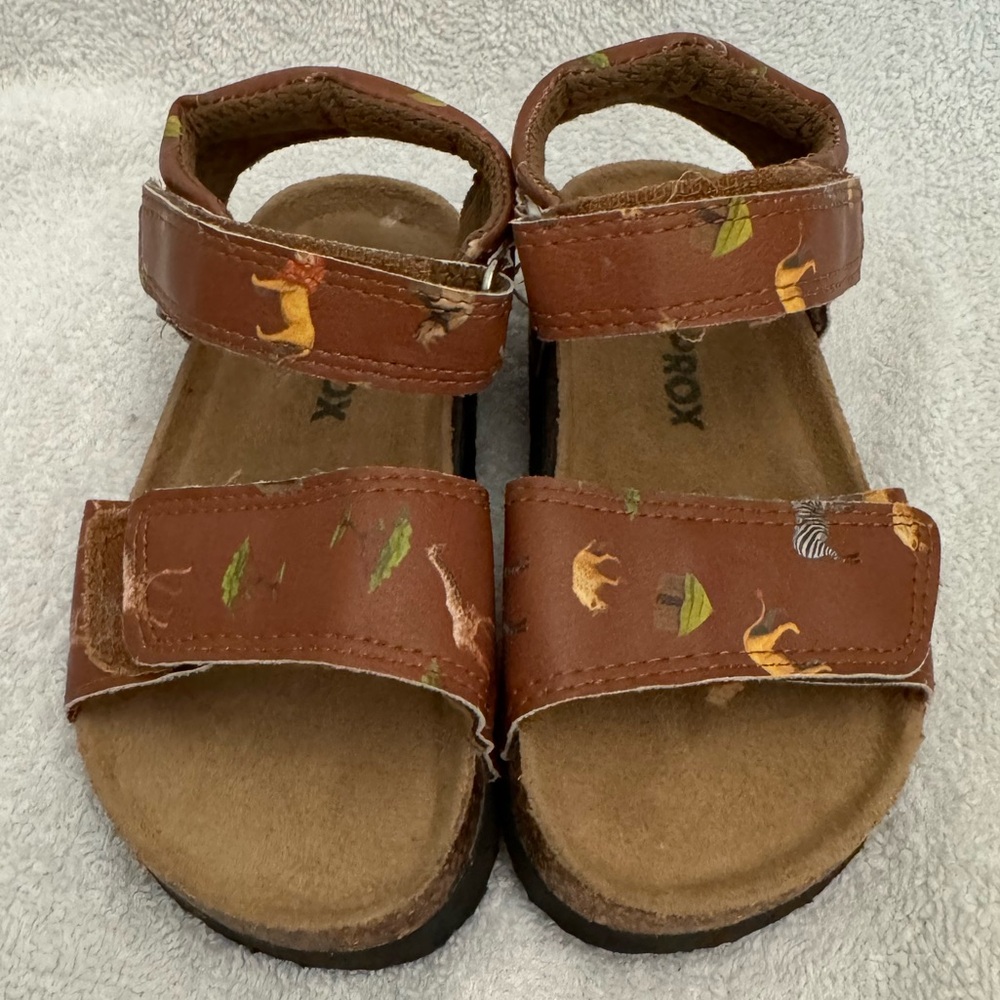 SPROX Kid The Zoo Sandals Size: 8M, Velcro closures, zoo animals pictures